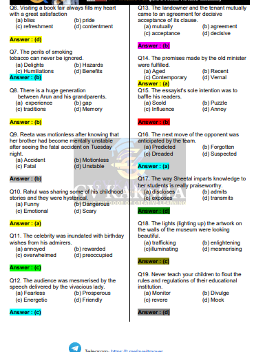 SSC (ENGLISH) Synonyms question pdf