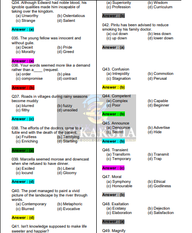 SSC (ENGLISH) Synonyms question pdf