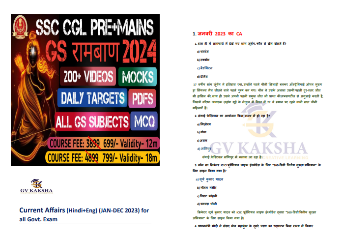 SSC (GK) Current Affairs 2024 E-Book Hindi QUESTION PDF