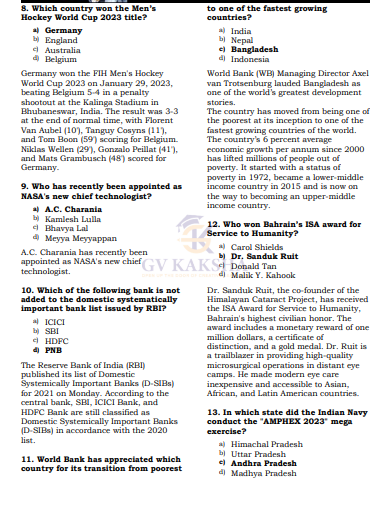 SSC (GK) Current Affairs E-Book by Gv Sir QUESTION PDF