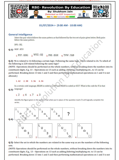 Reasoning (eng)SSC CHSL 2024 RBE question pdf
