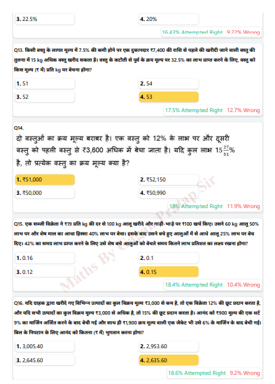 SSC CPO PRE 2024 Maths Hard To Easy (HINDI) question pdf