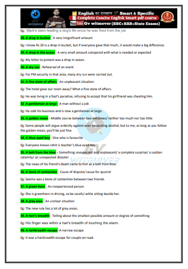 SSC (ENGLISH) IDIOMS BY GV Sir  question pdf