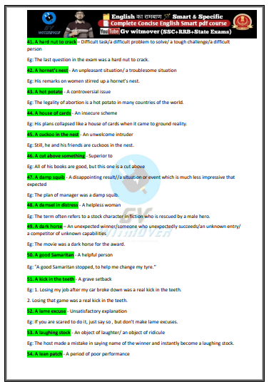 SSC (ENGLISH) IDIOMS BY GV Sir  question pdf