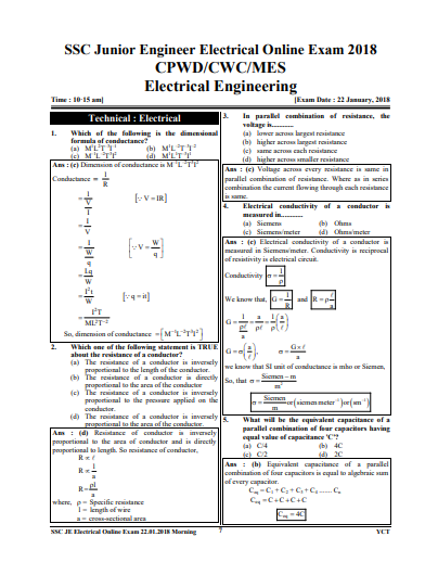 SSC JE 2024 ELECTRICAL ENGINEERING SOLVED PAPERS question pdf