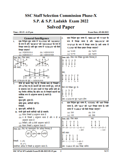SSC Selection Post Matriculation level question pdf