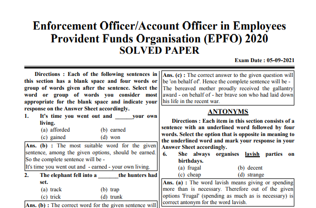 EPFO EO AO APFC SOLVED PAPERS and PRACTICE Question
