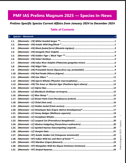 UPSC Prelims Magnum – Species in News 2025-26 pdf