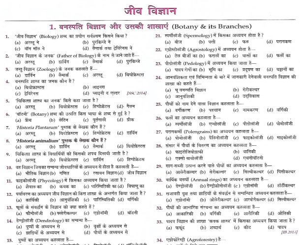 GK Biology Exams in hindi pdf