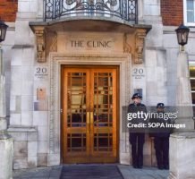 The London Clinic LONDON, UNITED KINGDOM - 2024/01/26: Police officers stand outside the private London Clinic as King Charles III is admitted for prostate treatment, the same hospital where Princess Catherine had her surgery. (Photo by Vuk Valcic/SOPA Images/LightRocket via Getty Images)